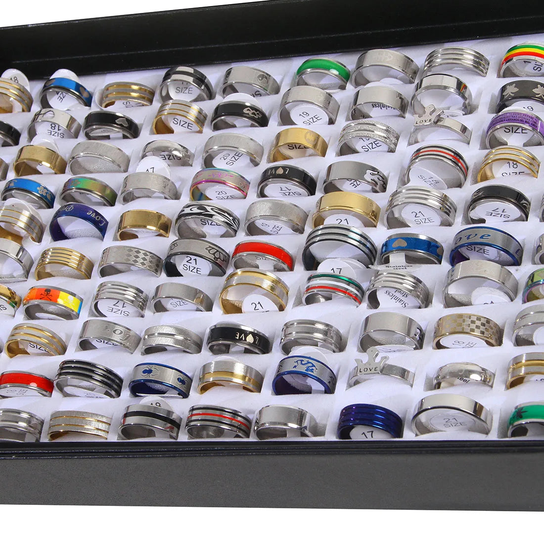 100pcs/Box Men Women Rings High Quality Stainless Steel Rings Fashion Trendy Jewelry Set Mix Style Wholesale Lot Party Gifts