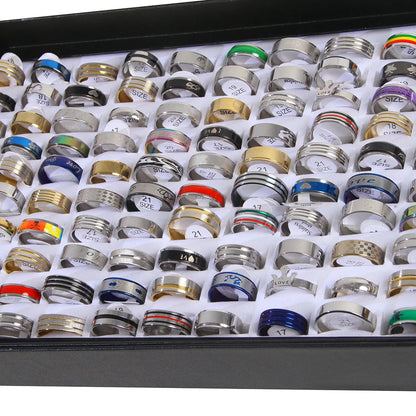 100pcs/Box Men Women Rings High Quality Stainless Steel Rings Fashion Trendy Jewelry Set Mix Style Wholesale Lot Party Gifts