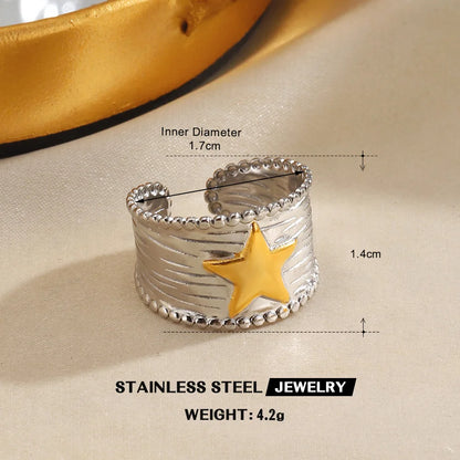 LATS Stainless Steel Y2K Celestial Star Open Rings for Women Men Unique Design Gold Silver Color Adjustable Ring Fashion Jewelry