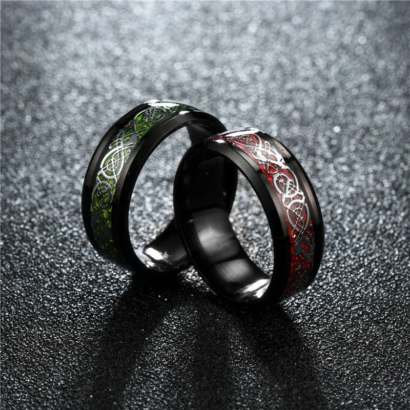 Classic 8mm Black Tungsten Wedding Celtic Dragon Rings For Men Fashion Stainless Steel Purple Carbon Fiber Ring Party Jewelry