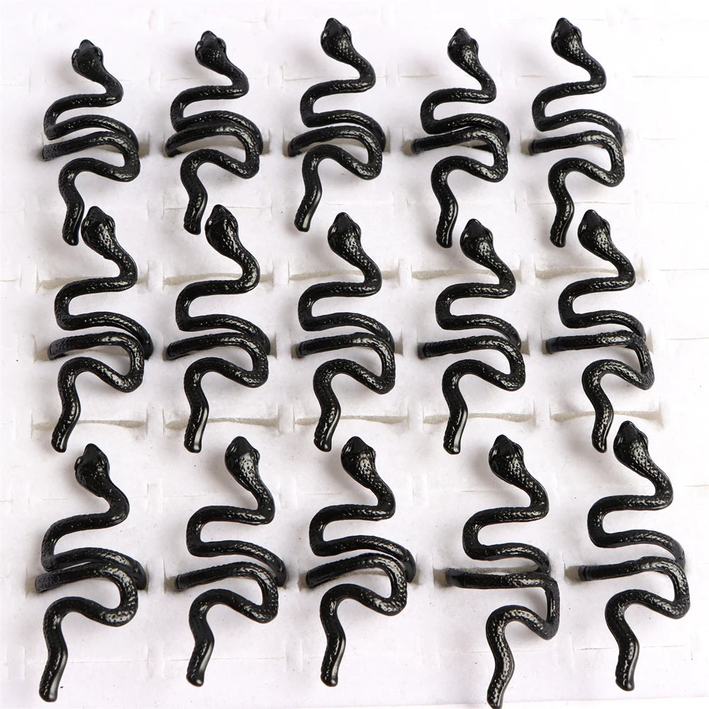 10pcs/lot Men Retro Punk Snake Rings For Women Antique Siver Color Opening Adjustable Jewelry Party Gifts