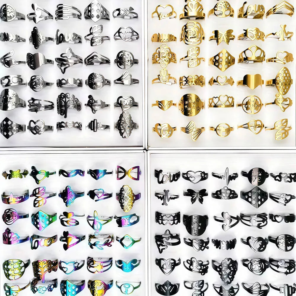 10/20Pcs/Lot Fashion Classic Charm Multicolor Simple Stainless Steel Rings For Women Wedding Love Mix Style Jewelry Party Gifts