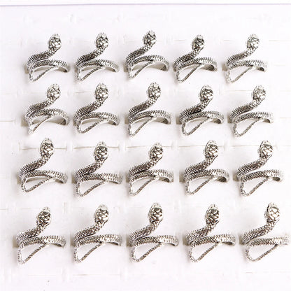 10pcs/lot Men Retro Punk Snake Rings For Women Antique Siver Color Opening Adjustable Jewelry Party Gifts