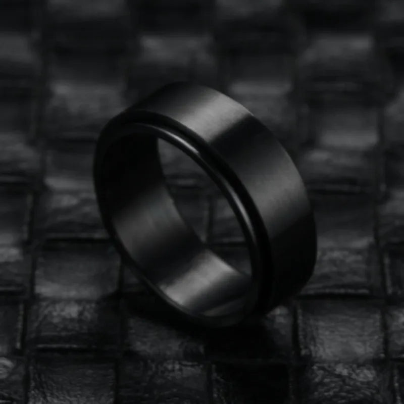 Metal Spinner Fidget Black Rock Band Rings For Men Anti Rotating Anxiety Control Relaxing Joint Ring Accessories Bague Homme