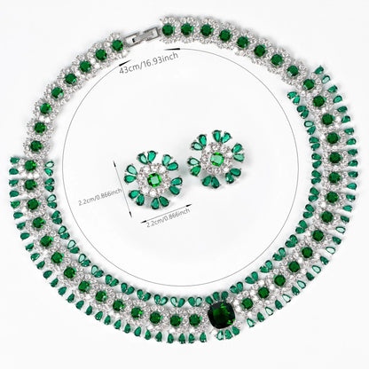 Sparkling Colourful Niche Delicate Flower Jewellery Necklace Earrings 2 Pcs Set Wedding Banquet Prom Bridal Women Dubai M-586