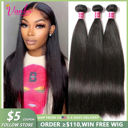 Brazilian Straight Human Hair Bundles – Remy Weave Natural Black, 1/3/4 Bundle Deals