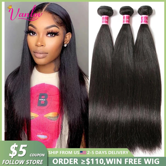 Brazilian Straight Human Hair Bundles – Remy Weave Natural Black, 1/3/4 Bundle Deals