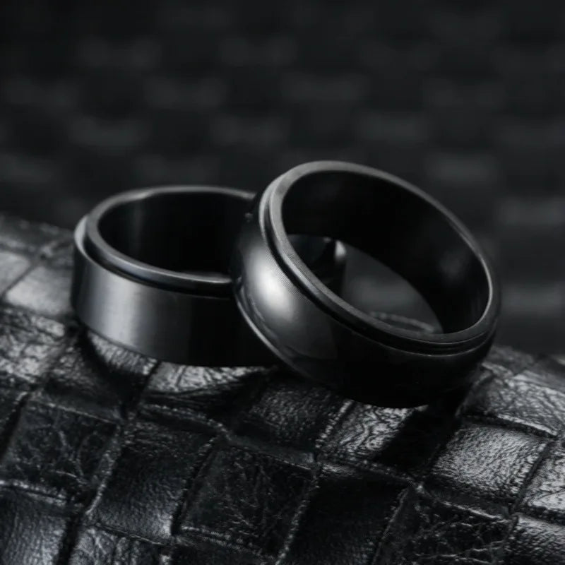 Metal Spinner Fidget Black Rock Band Rings For Men Anti Rotating Anxiety Control Relaxing Joint Ring Accessories Bague Homme
