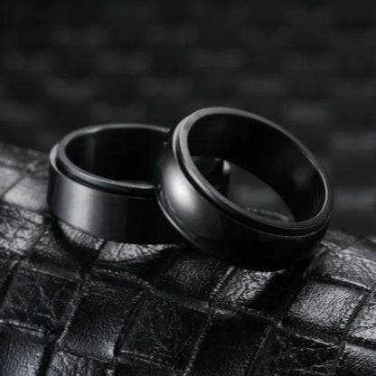 Metal Spinner Fidget Black Rock Band Rings For Men Anti Rotating Anxiety Control Relaxing Joint Ring Accessories Bague Homme