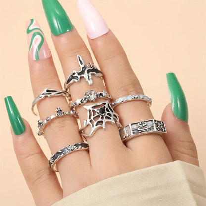 LATS 8pcs Irregular Red Crystal Heart Aesthetic Rings for Women Y2K Gothic Butterfly Spider Ring Creative Jewelry Accessories