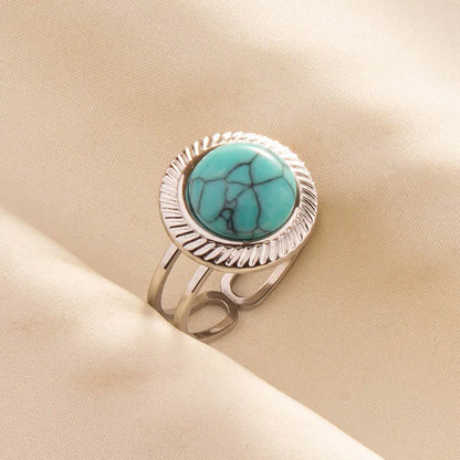 1pc Stainless Steel Boho Turquoise Open Finger Rings Trendy Adjustable Women Ethnic Multi Layers Stackable Anillos Jewelry