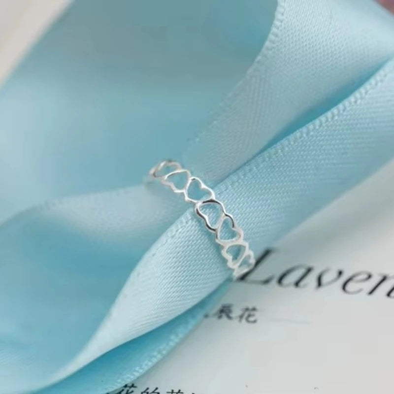 925 Sterling Silver Heart Open Rings For Women Hypoallergenic Fashion Girl Sterling-silver-jewelry