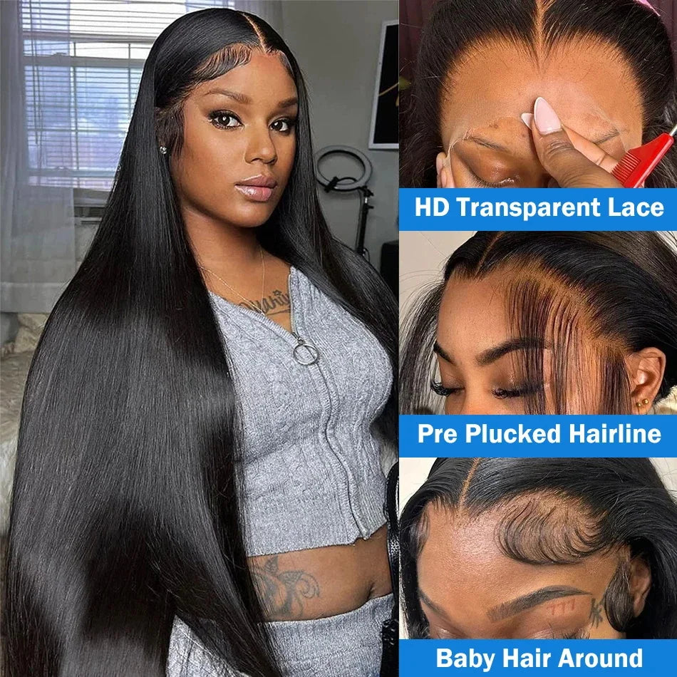 Bone Straight 13x6 & 13x4 Transparent HD Lace Frontal Wig – 200% Real Density 360, 30 Inch