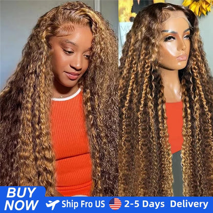 Honey Blonde P4/27 Highlight Curly Deep Wave HD Lace Frontal Wig – 13x4 & 13x6, 30–36 Inch