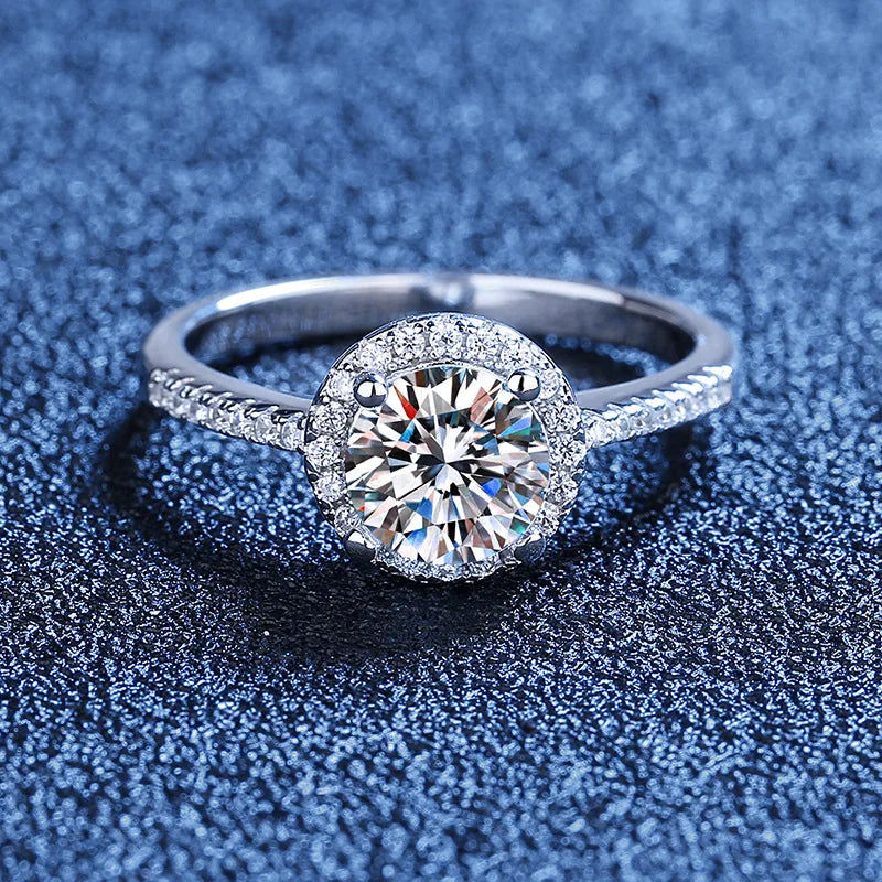 AETEEY 0.5-3ct D Color Real Moissanite Diamond Round Ring Pure 925 Sterling Silver For Women Wedding Fine Jewelry RI020