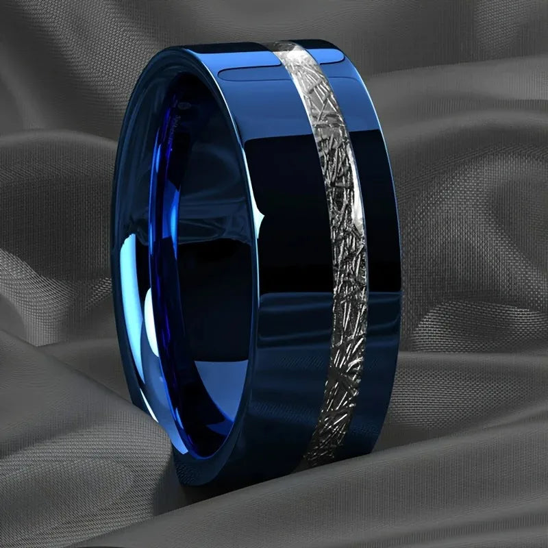 Fashion 8mm Men Stainless Steel Rings Inlay Meteorite Abalone Shell Rings For Men Women Wedding Engagement Band Jewelry Gift