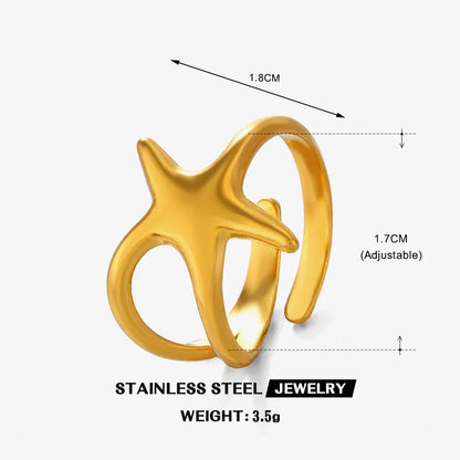 LATS Stainless Steel Y2K Celestial Star Open Rings for Women Men Unique Design Gold Silver Color Adjustable Ring Fashion Jewelry