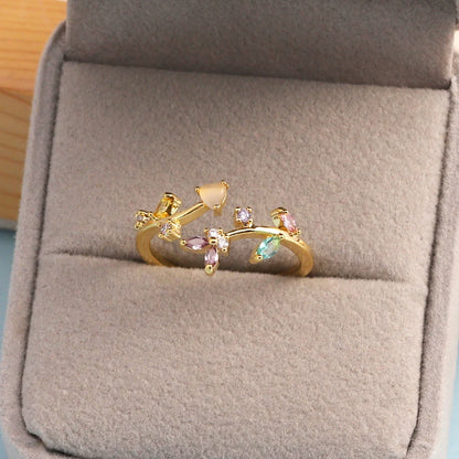 100 styles 14K Gold Plated Color Zircon Flower Crown Bow Open Ring Women Adjustable Stackable Finger Rings Wedding Jewelry Gift