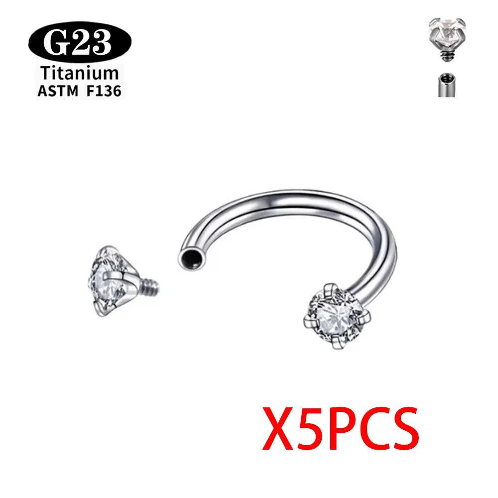 ASTM F136 Grade G23Titanium Wholesale Piercing Set lip Nose Stud Earring Eyebrow 16G Internally Threaded Septum Helix Cartilage