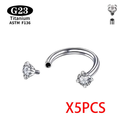 ASTM F136 Grade G23Titanium Wholesale Piercing Set lip Nose Stud Earring Eyebrow 16G Internally Threaded Septum Helix Cartilage