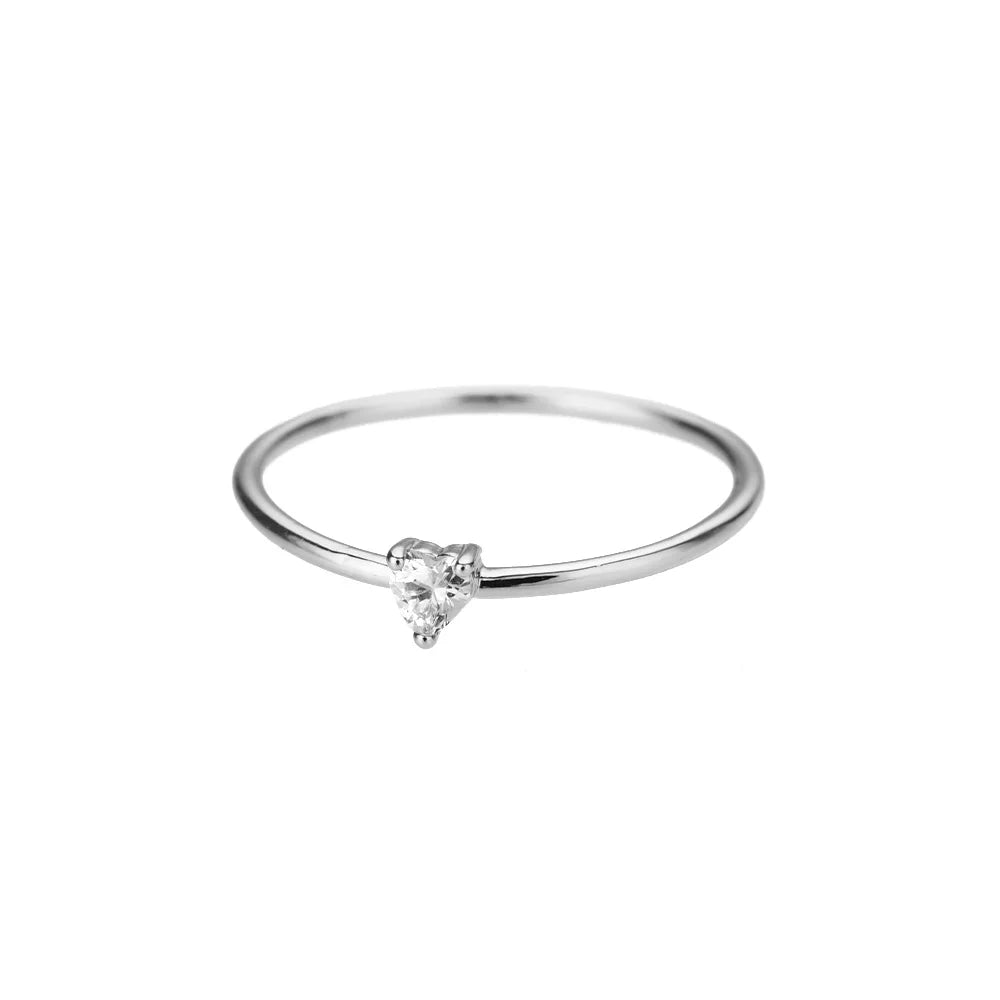 Sweet Heart Zirconia Rings for Women Stainless Steel Gold-Plated Layered Design Everyday Wear Valentine's Day Party Jewelry Gift
