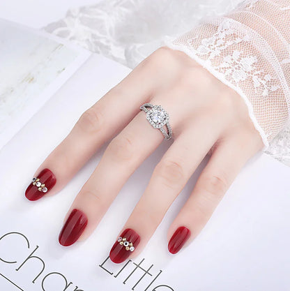 925 Sterling Silver Classic Ring for Women four claw jewelry simple diamond ring imitation diamond women's ring