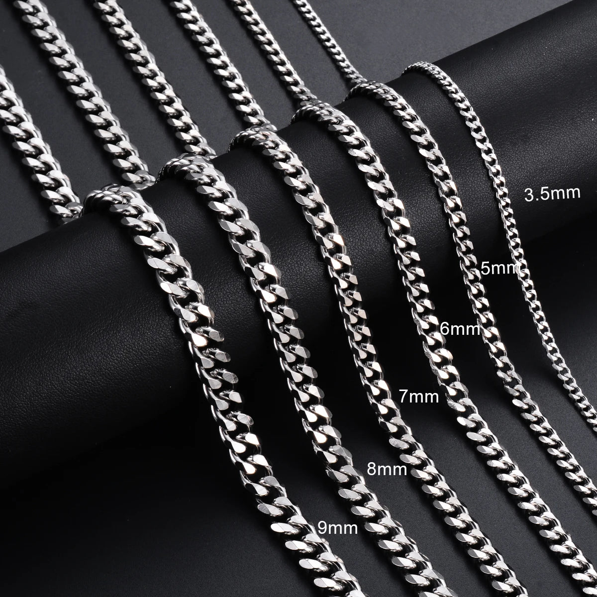 Men Curb Chain Necklace 3.5mm-9mm Stainless Steel Basic Punk Cuban Link Chain Necklaces for Male Jewelry Hip Hop