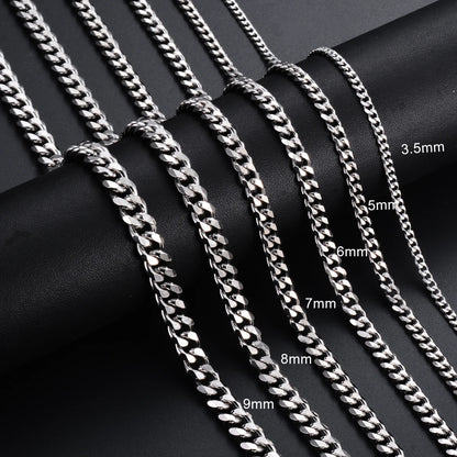 Men Curb Chain Necklace 3.5mm-9mm Stainless Steel Basic Punk Cuban Link Chain Necklaces for Male Jewelry Hip Hop