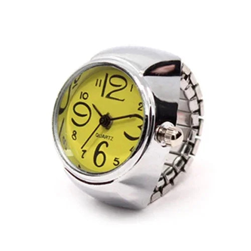 Punk Mini Quartz Watch Clock Finger Rings for Men Women Stainless Steel Elastic Strap Punk Couple Roman Ring Jewelry Gifts