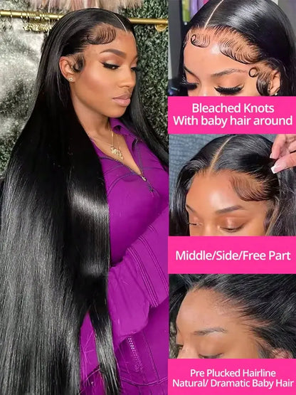 Black Bone Straight HD Lace Front Wig – 13x4, 13x6 & 5x5 Glueless, 250% Density