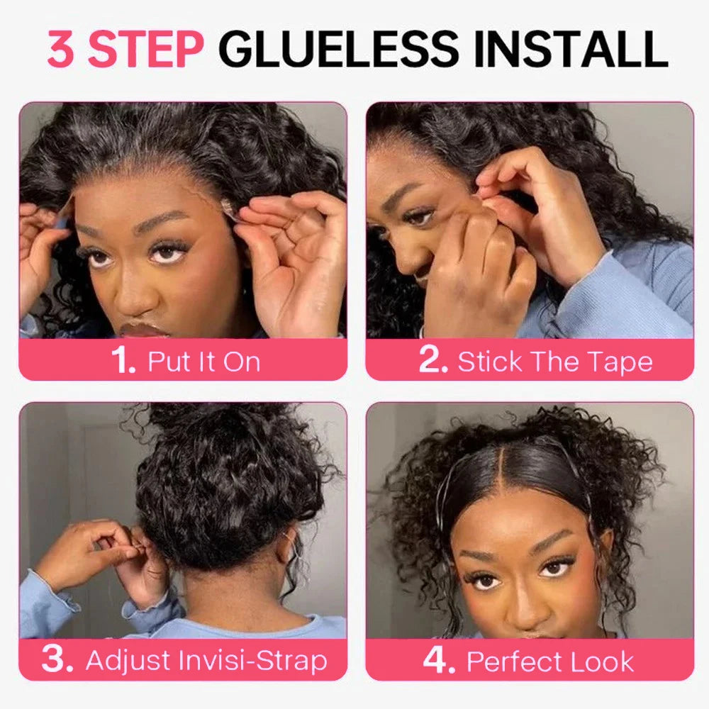 360 HD Full Lace Deep Wave Curly Wig – Invisible Strap Glueless, Pre-Plucked Water Wave