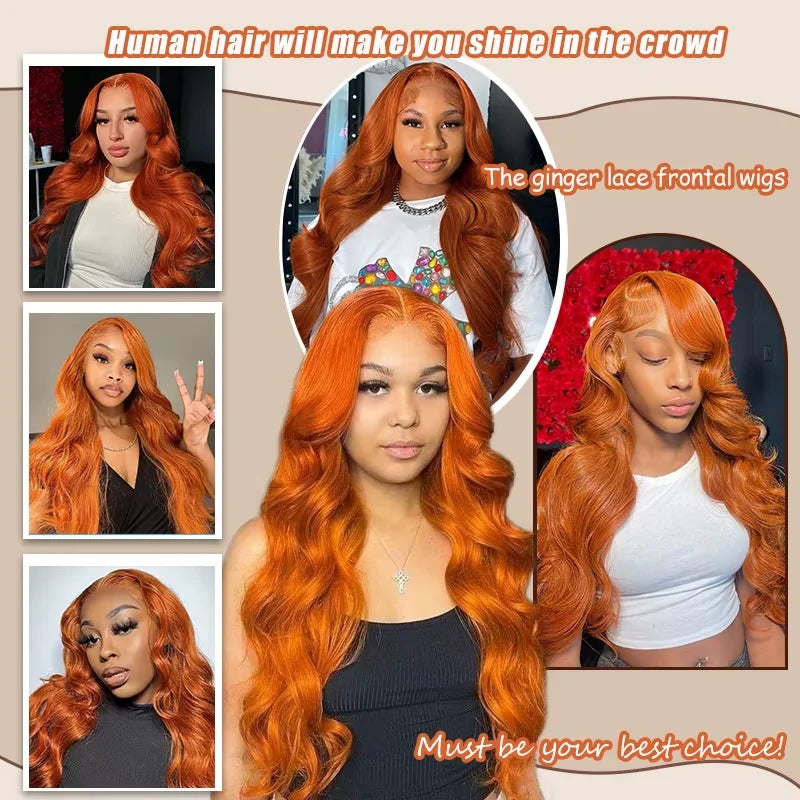 Ginger Orange #350 Body Wave 13x6 HD Lace Front Wig – 250% Density Pre-Plucked