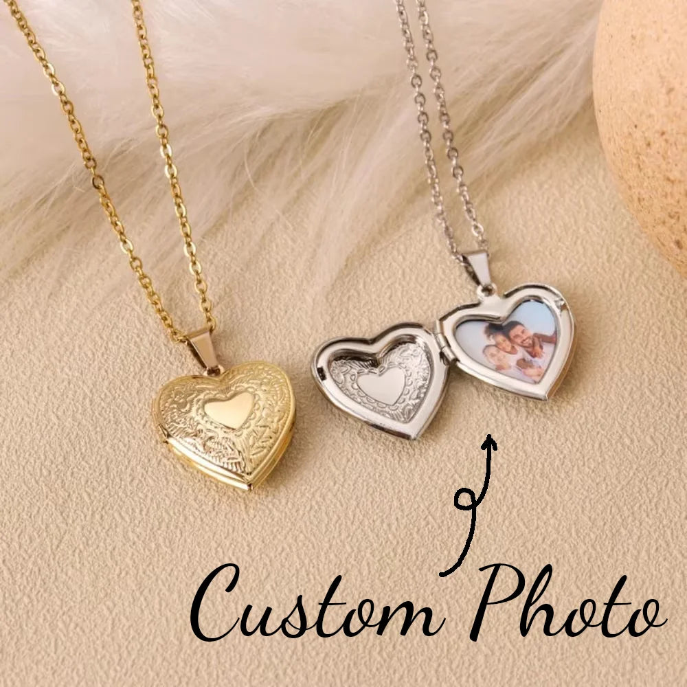 Customized 1/2 Photo Heart Locket Pendant Necklace, Fashion Women Necklace Personalized Souvenir Gifts, Mother's Day Idea Gifts