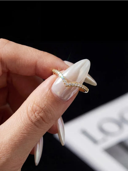 GRA V-Shaped Moissanite Shining Rings For Women 925 Sterling Silver With White Golden Pure Diamond Engagement Wedding Jewelry