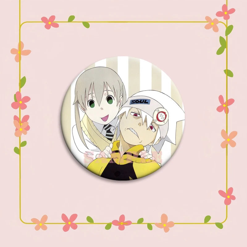 Anime Soul Eater Pins Round Creative Cartoon Badges Handmade Tinplate Brooches for Backpack Accessorys Exquisite Gifts