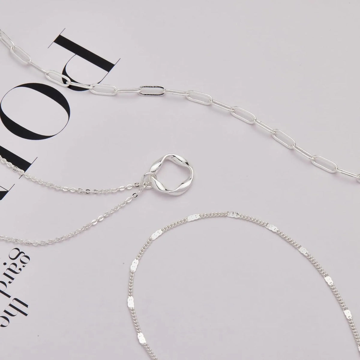 Layered 14K Gold Plated Necklaces for Women Stackable Silver Plated Circle Paperclip Chain Pendant Choker Necklace Set For Woman