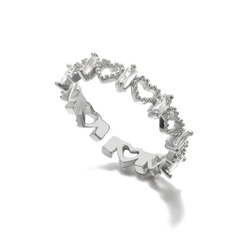 Sweet Heart Zirconia Rings for Women Stainless Steel Gold-Plated Layered Design Everyday Wear Valentine's Day Party Jewelry Gift