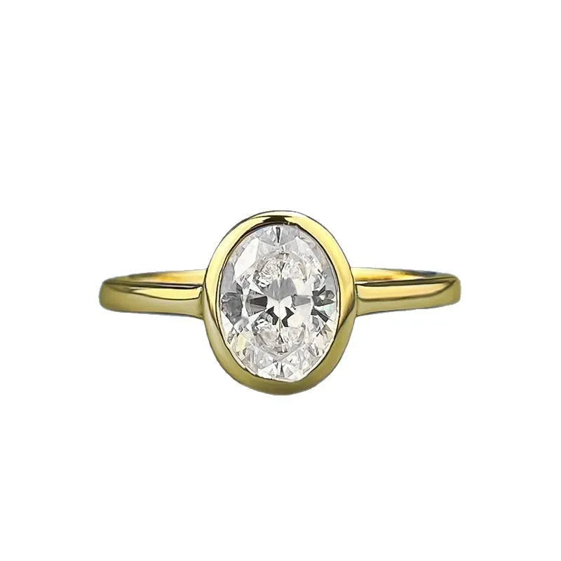 LYEE CYEE Cocktail 3ct Oval Cut Moissanite Ring 925 Sterling Silver Engagement Solitaire Rings for Women Gold Plated Anniversary Gifts