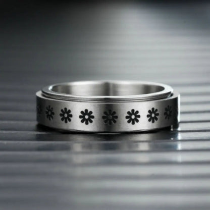 Fidget Spinner Anxiety Rings For Women Men Spinning Rotate Antistress Printing Stainless Steel Ring Accessories Trendy Jewelry
