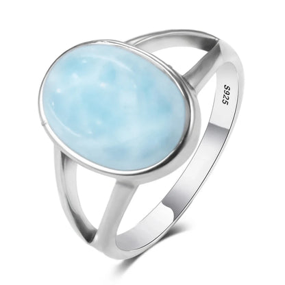 Vintage 925 Silver Natural Larimar Stone Ring Round Flower Shape Sky Blue Sea Water Ring Fine Jewelry Ring Gift For Women Men