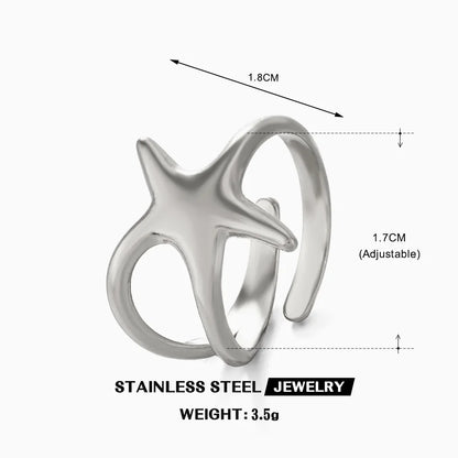 LATS Stainless Steel Y2K Celestial Star Open Rings for Women Men Unique Design Gold Silver Color Adjustable Ring Fashion Jewelry