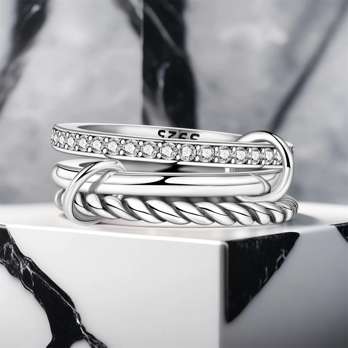 925 Sterling Silver Three-Ring Stackable Ring for Women Simple Fashion Design Fine Jewelry Perfect for Birthday Party Gift 2026
