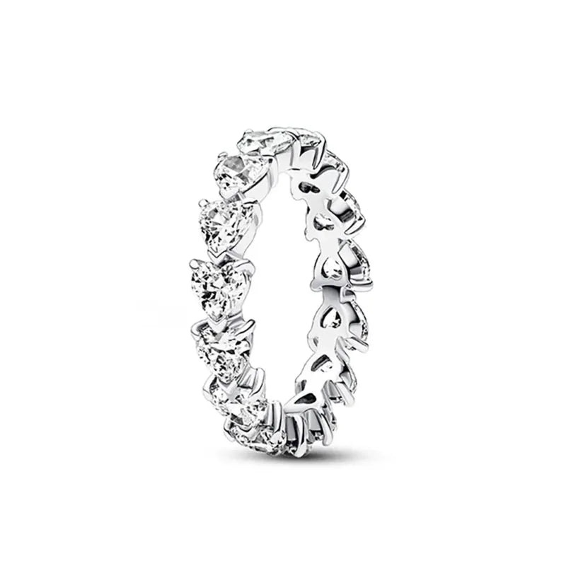 925 Silver Women Jewerly Accessories Ring Size 6 7 8 9 Pink Heart CZ Stone Red Black Rings DIY Birthday Gift Party