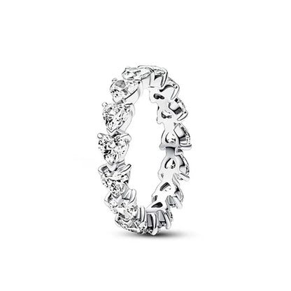 925 Silver Women Jewerly Accessories Ring Size 6 7 8 9 Pink Heart CZ Stone Red Black Rings DIY Birthday Gift Party