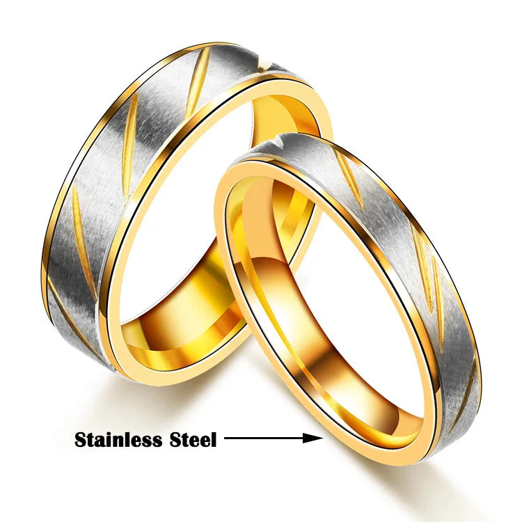 UAGE Titanium Steel Couple Rings Gold Wave Pattern Wedding Infinity Ring Men and Women Engagement Jewelry Gifts