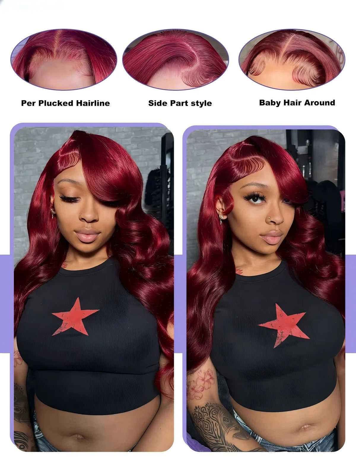 99J Burgundy Red Body Wave Lace Front Wig – HD Transparent 13x6 & 13x4