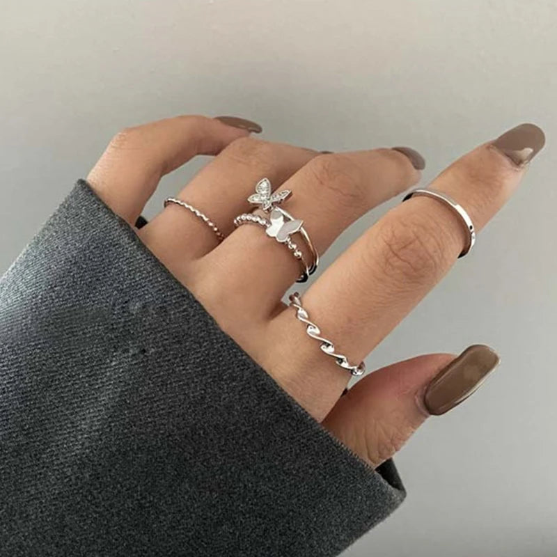 Boho Gold Color Cross Wide Rings Set For Women Girls Simple Chain Finger Tail Rings 2022 NEW Bijoux Jewelry Gifts Ring Female