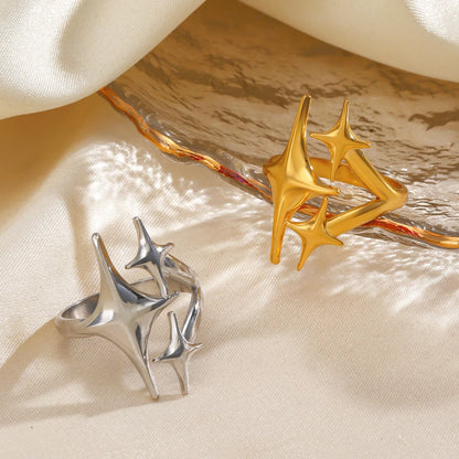 LATS Stainless Steel Y2K Celestial Star Open Rings for Women Men Unique Design Gold Silver Color Adjustable Ring Fashion Jewelry
