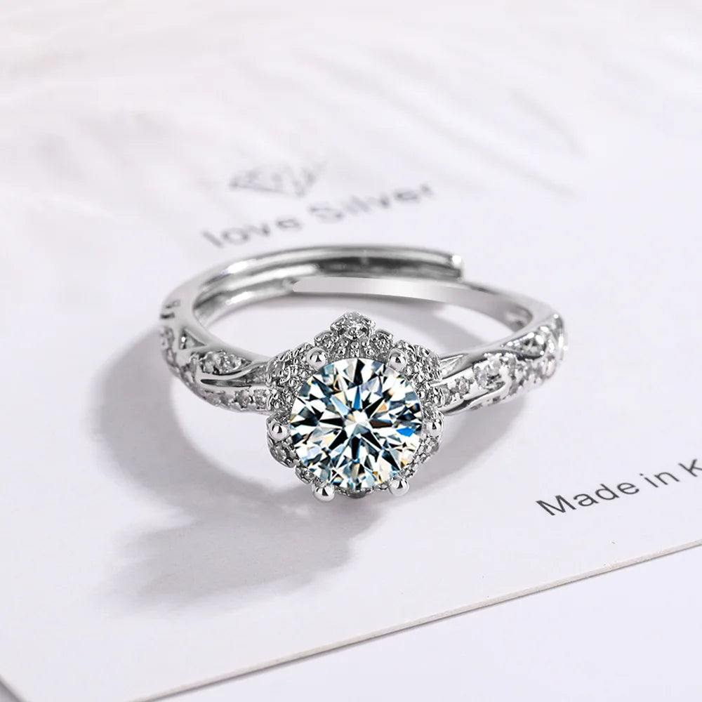 925 Sterling Silver Zircon Adjustable Engagement Rings For Women Wedding Elegant Jewelry Ladies Accessories Gifts R39011