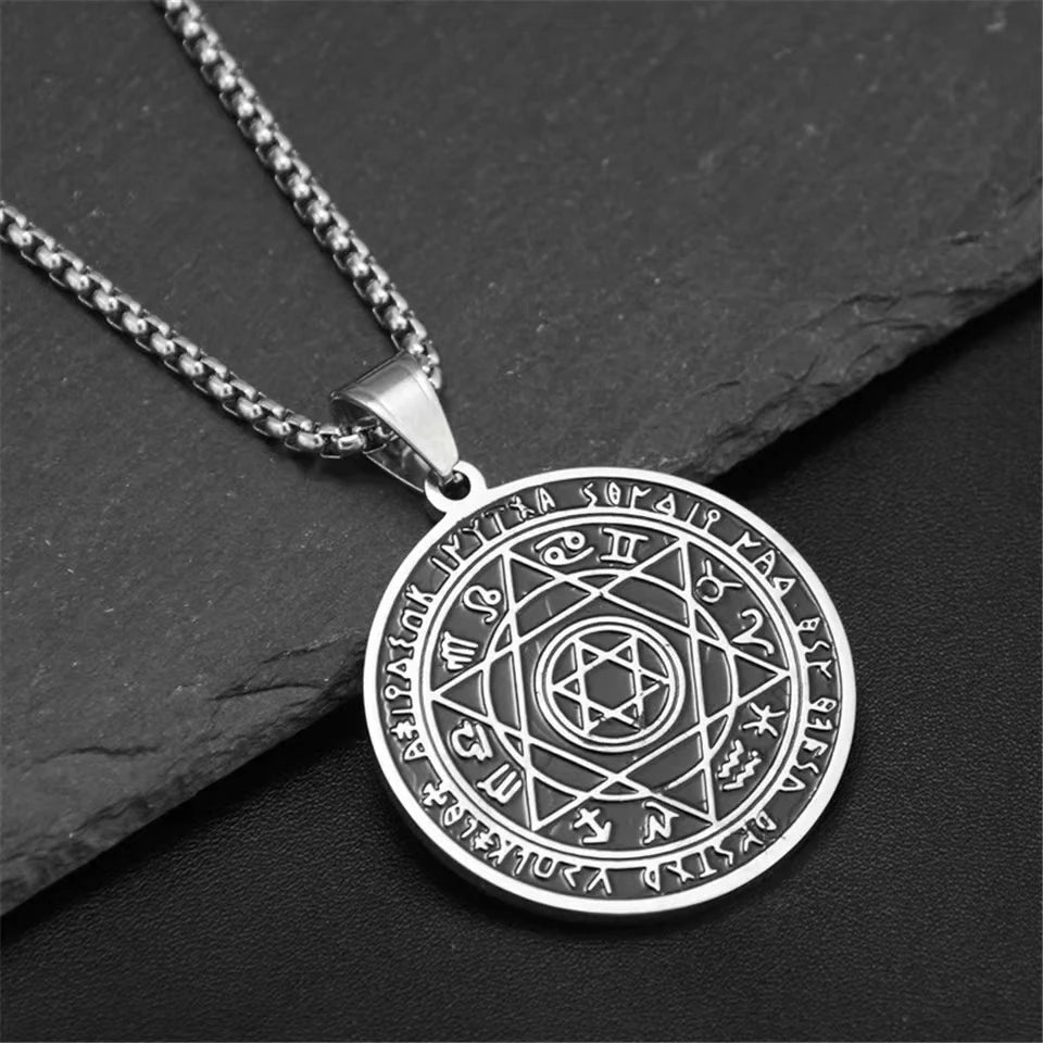 Stainless Steel 7 Archangel Seal Necklace Men's Solomon Kabbalah Seal Pendant Supernatural Protection Amulet Magical Jewelry